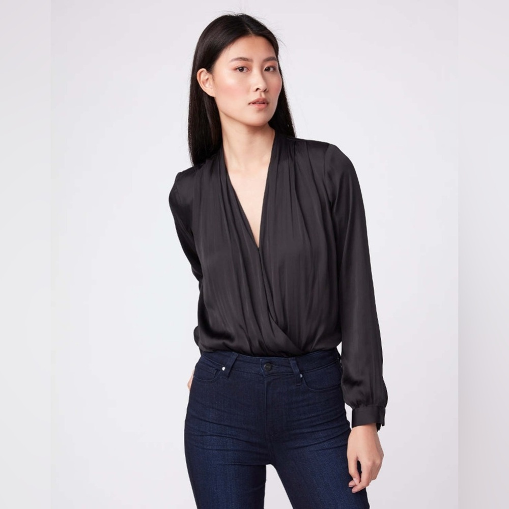 PAIGE Anthropologie Sevilla Bodysuit, Black size XS women’s. Thong snap closure